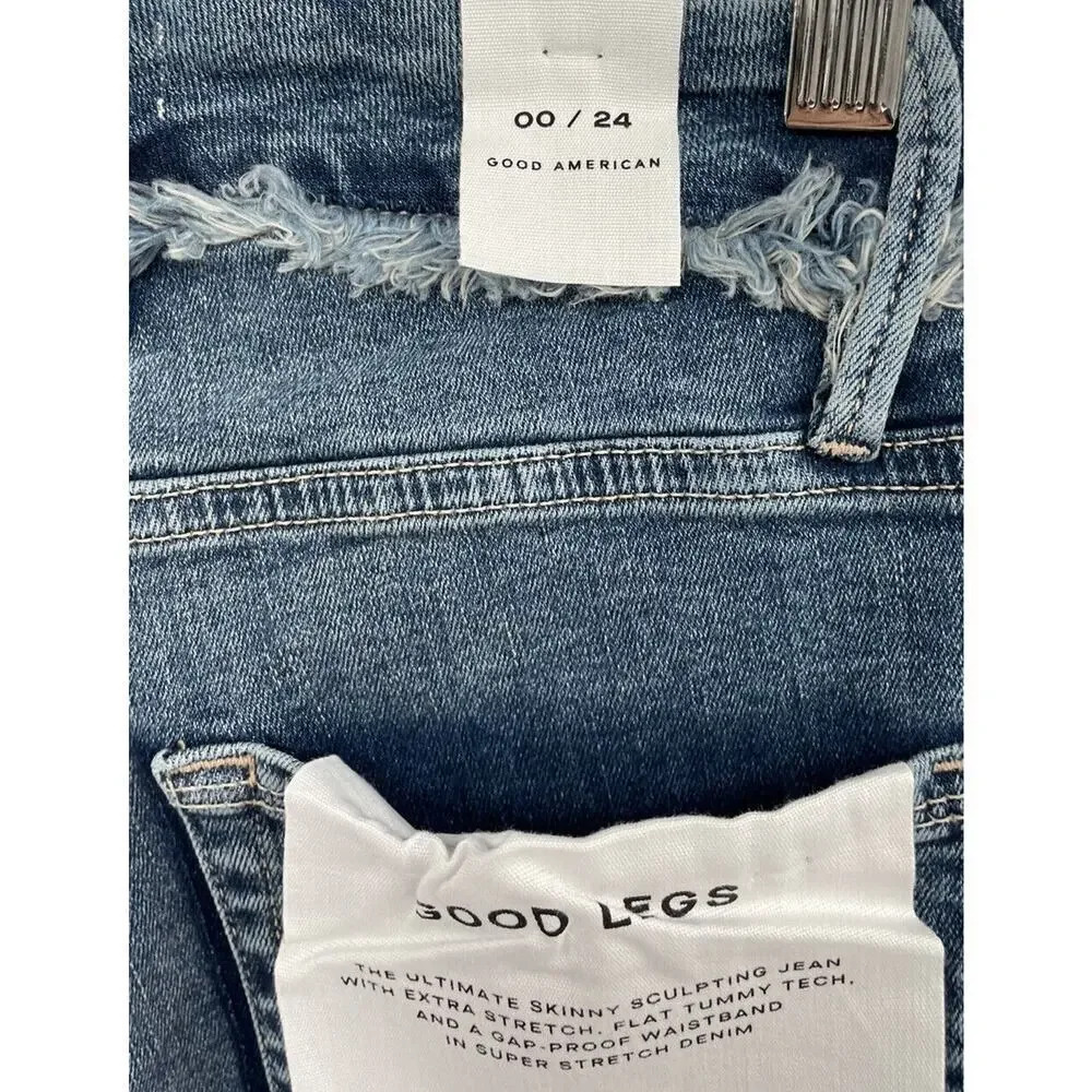Good American Good Legs Under Fray Waistband High Rise Skinny Jeans Size 00 - Picture 13 of 13